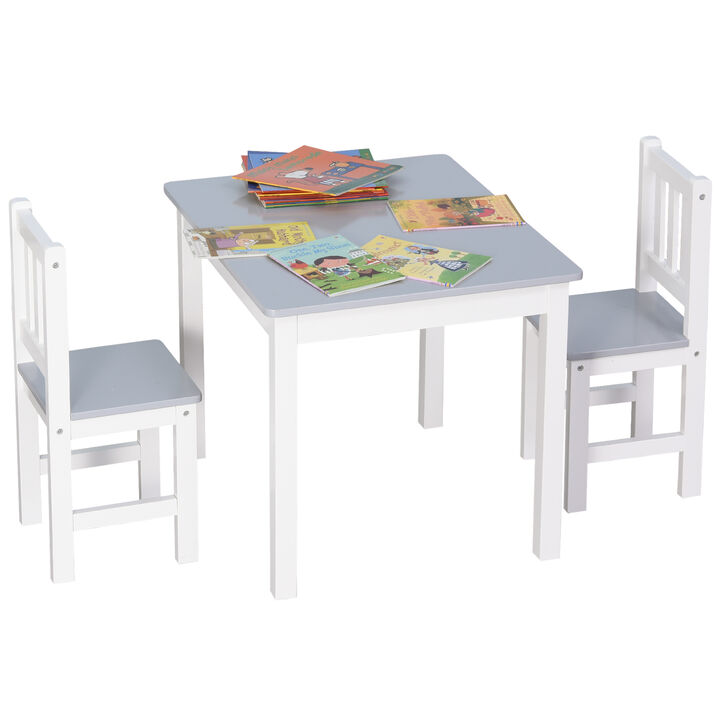 Kids Table and Chair Set for Arts, Meals, Lightweight Wood Homework Center, Grey