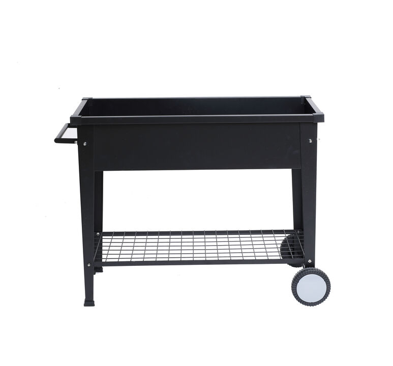 LuxenHome Black Mobile Metal Raised Garden Bed Planter Cart with Legs