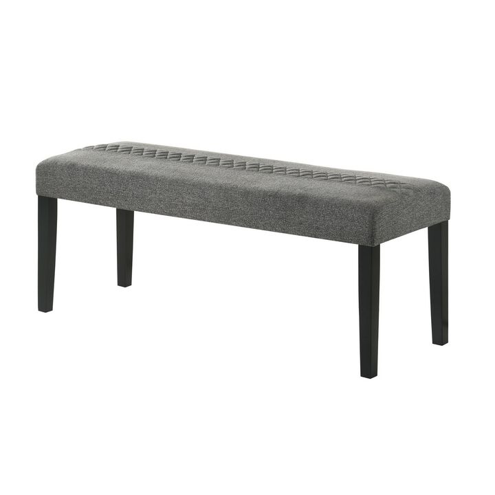 Nicole 46 Inch Dining Bench, Wood Frame, Tufted Fabric Upholstery, Gray - Benzara