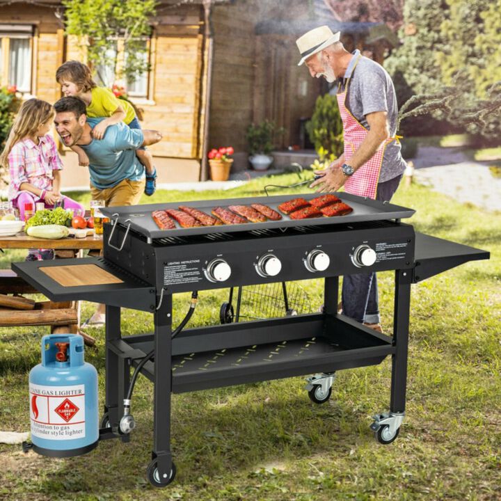 Hivvago 60000BTU 4 Burner Foldable Outdoor Propane Gas Grill with Wheels