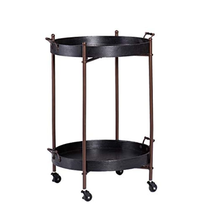 SEI Furniture Alfred Two-Tier Round Butler Table, Black