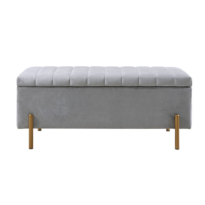 Gracie Mills Sephiran Quilted Storage Bench with Gold Legs