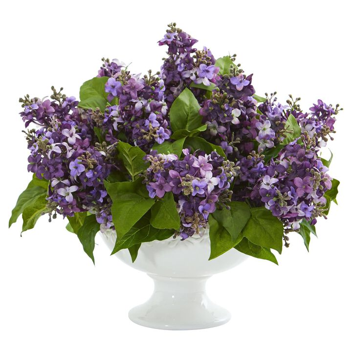 Nearly Natural 14-in Lilac Artificial Arrangement in White Vase