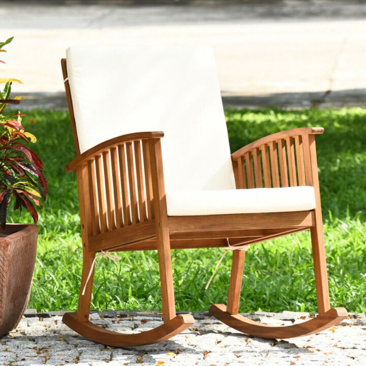 Outdoor Acacia Wood Rocking Chair with Detachable Washable Cushions