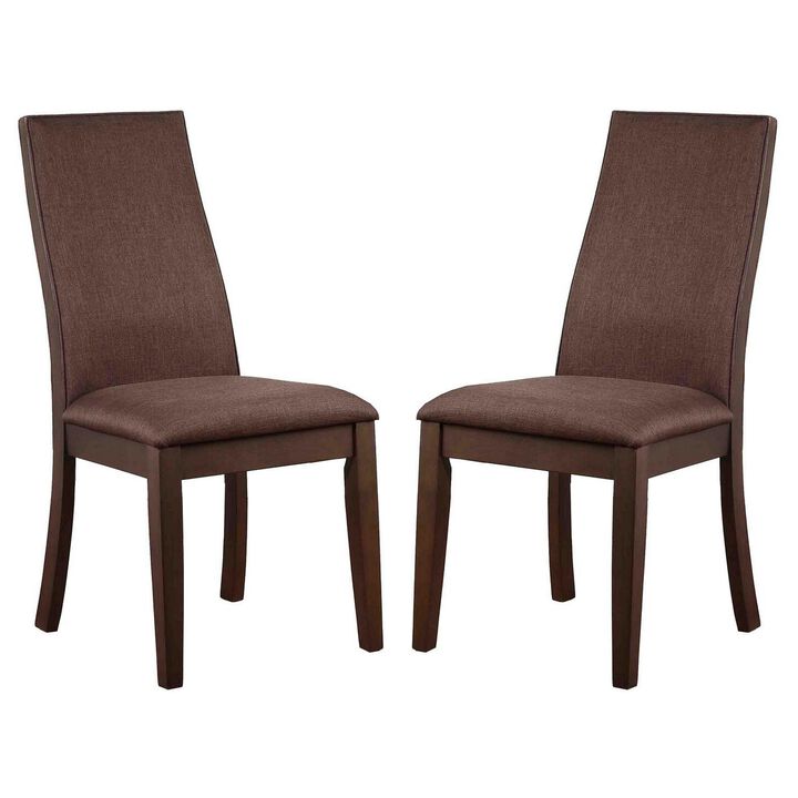 Upholstered Wooden Dining Side Chair, Brown , Set of 2-Benzara