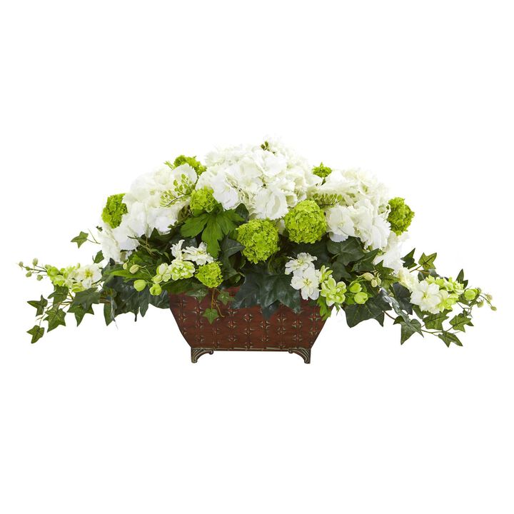 Nearly Natural 35-in Hydrangea and Ivy Artificial Arrangement