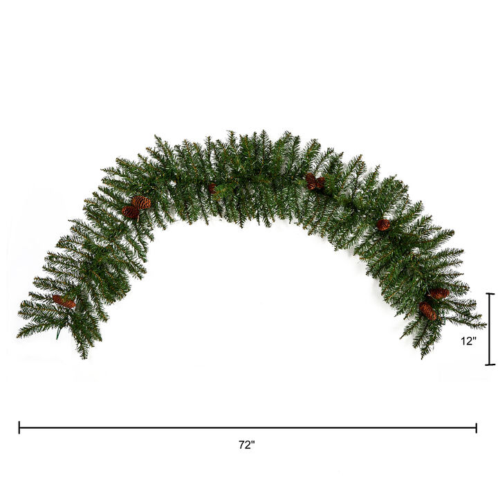 HomPlanti 6' Mixed Alaskan Pines and Pinecones Artificial Christmas Garland 50 Warm White LED Lights