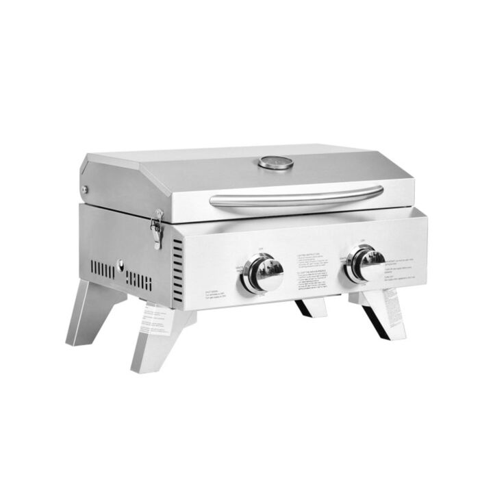 Hivvago 2 Burner Portable Stainless Steel BBQ Table Top Grill for Outdoors