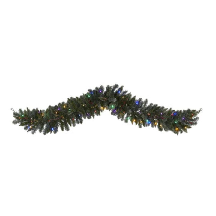 HomPlanti 6' Flocked Artificial Christmas Garland with 50 Multicolored LED Lights and Berries