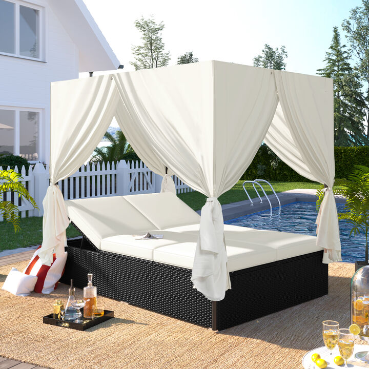 Merax Outdoor Patio Wicker Sunbed Daybed with Cushions