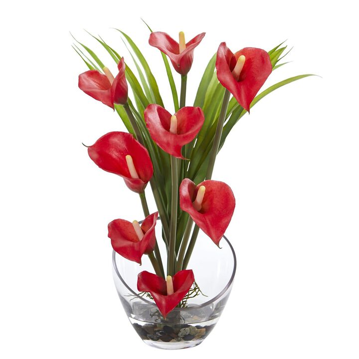 Nearly Natural 15.5-in Calla Lily and Grass Artificial Arrangement in Vase