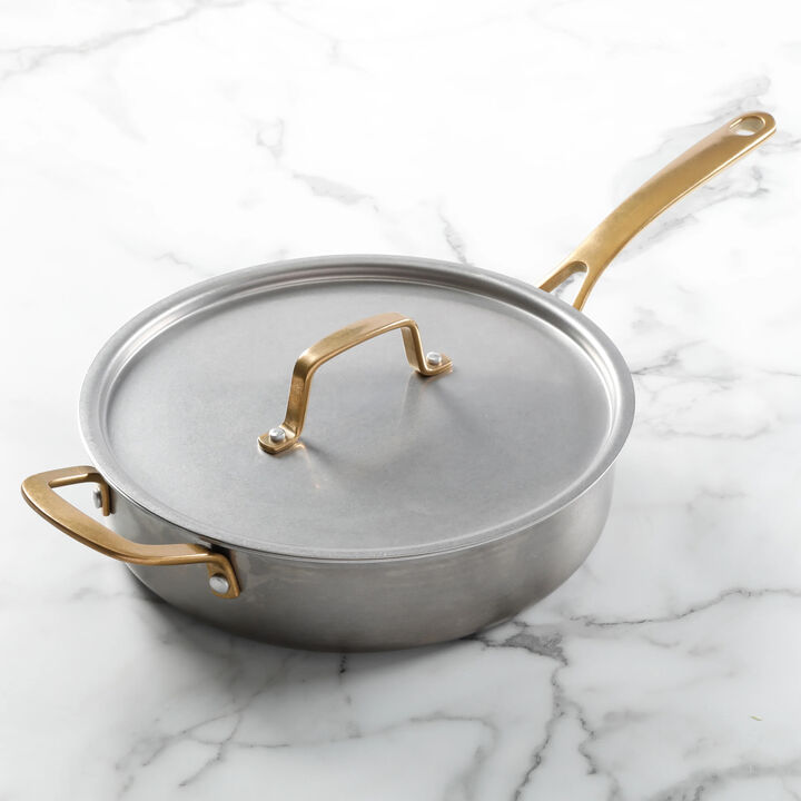 Martha Stewart Everyday 3.5 Quart Stainless Steel Saute Pan with Brass Handles and Lid