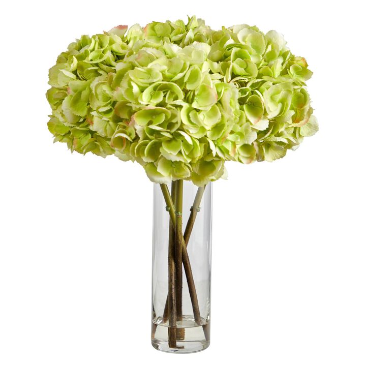 Nearly Natural 18-in Hydrangea Artificial Arrangement in Glass Vase