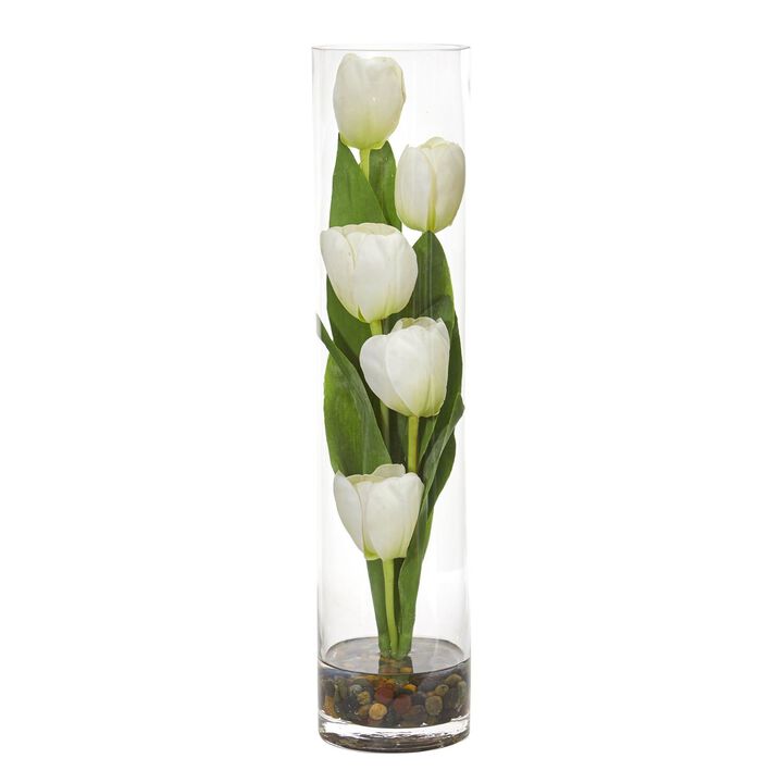 Nearly Natural 18-in Tulips Artificial Arrangement in Cylinder Vase