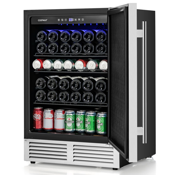 24 Inches Beverage Refrigerator with Removable Shelves and Adjustable Temperature-Silver