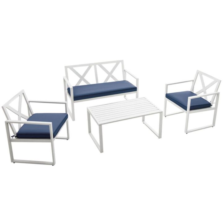 4 Pieces Outdoor Conversation Set with Sturdy Steel Frame