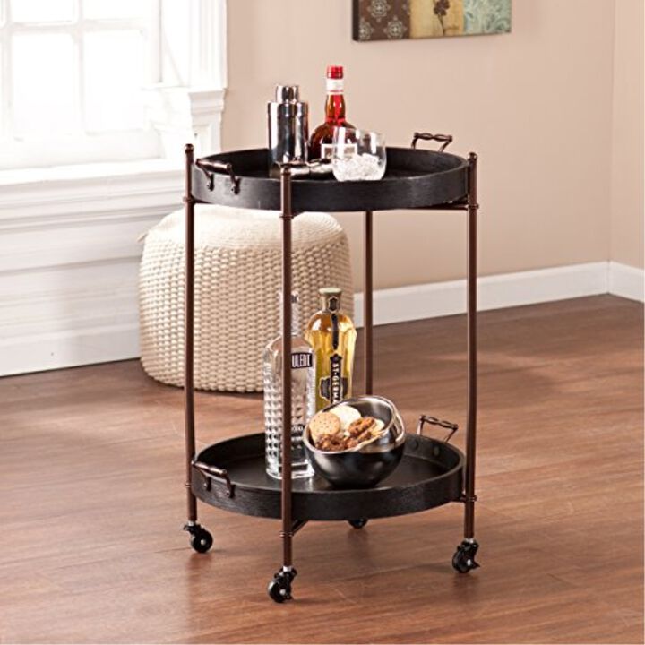 SEI Furniture Alfred Two-Tier Round Butler Table, Black