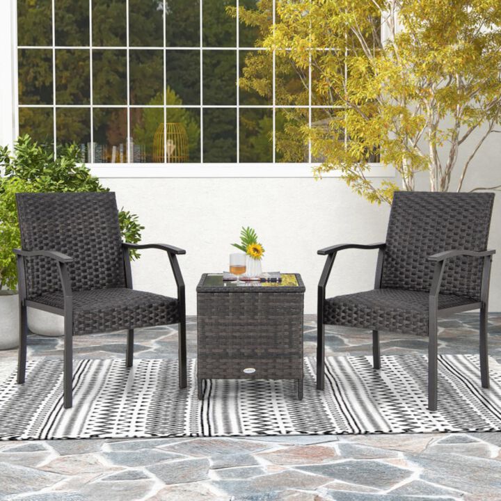 Hivvago 3 Piece Patio Wicker Chair Set with Quick Dry Foam Cushions