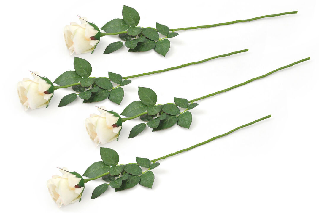 Set of 4 26.25" Cream White and Green Flower Closed Rose Centerpieces