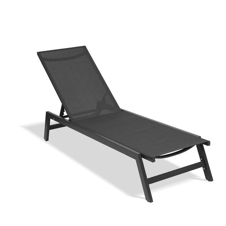 Outdoor Chaise Lounge Chair, Five-Position Adjustable Aluminum Recliner, All Weather For Patio, Beach, Yard, Pool(Grey Frame/Black Fabric)
