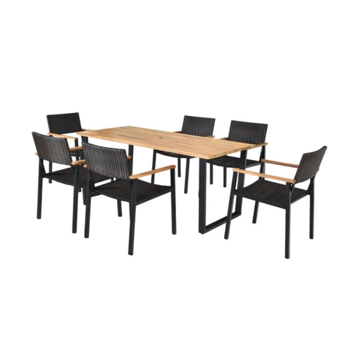 Hivvago Patented 7 Pieces Outdoor Dining Set with Large Acacia Wood Table Top