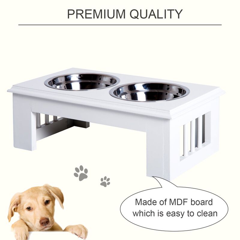 17" Durable Wooden Dog Feeding Station with 2 Included Dog Food Bowls and a Non-Slip Base White