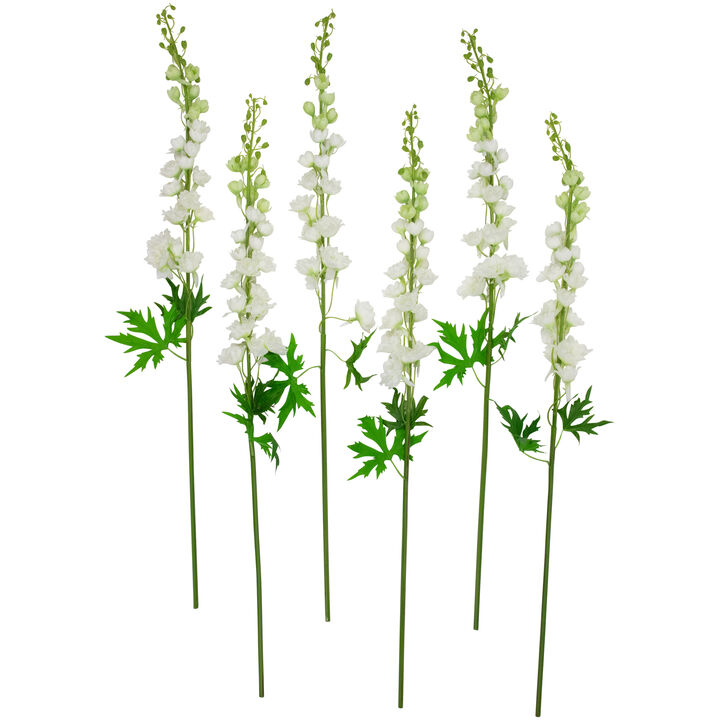 Set of 6 White Delphinium Artificial Floral Stems  40"