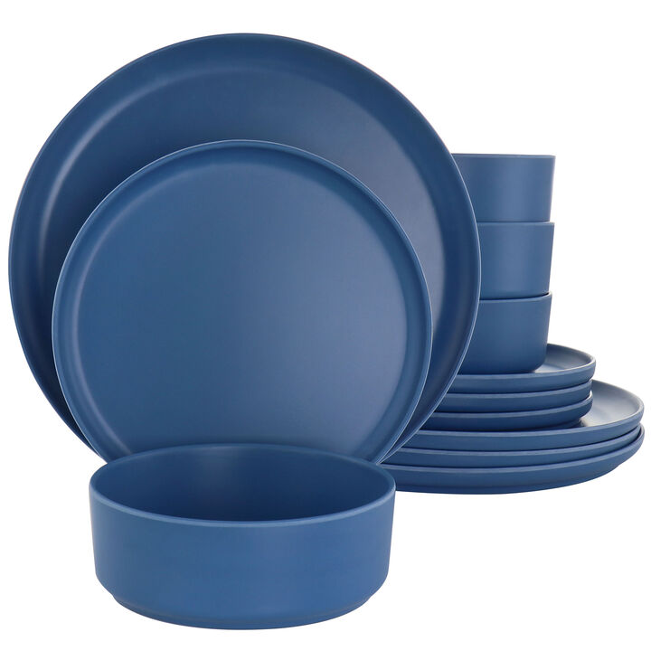 Gibson Home Canyon Crest 12 Piece Round Melamine Dinnerware Set in Blue