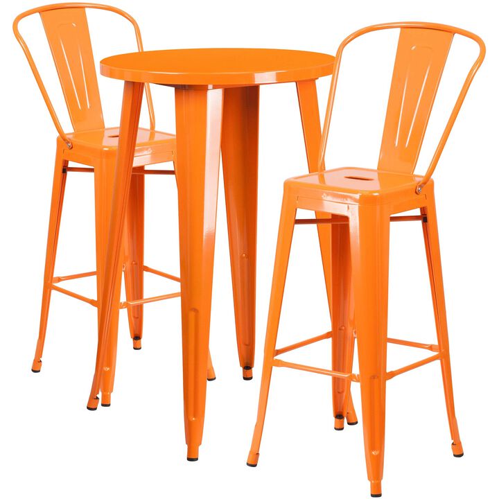 Flash Furniture Nichols Commercial Grade 24" Round Orange Metal Indoor-Outdoor Bar Table Set with 2 Cafe Stools