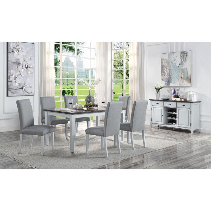 Lanton DINING TABLE Marble & Antique White Finish DN