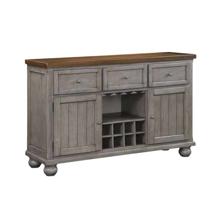 Traditional Style Gray Finish 1pc Server of Drawers Storage Cabinet w Adjustable Shelf 8-Bottle Wine Rack Wooden Furniture