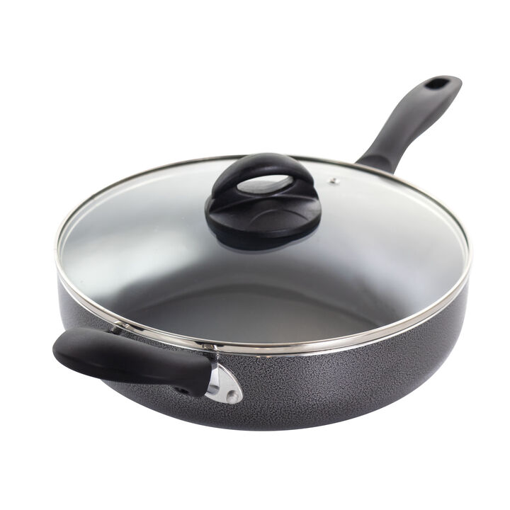 Oster Clairborne 10.25 Inch Aluminum Saute Pan with Lid in Charcoal Grey