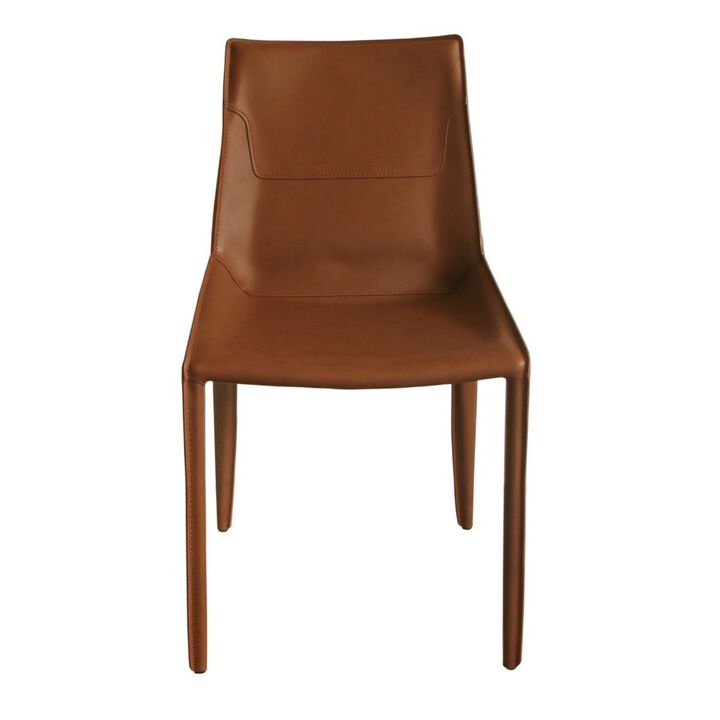 Cid Paz 19 Inch Dining Chair, Set of 2, Brown Saddle Leather, Tapered Legs -Benzara