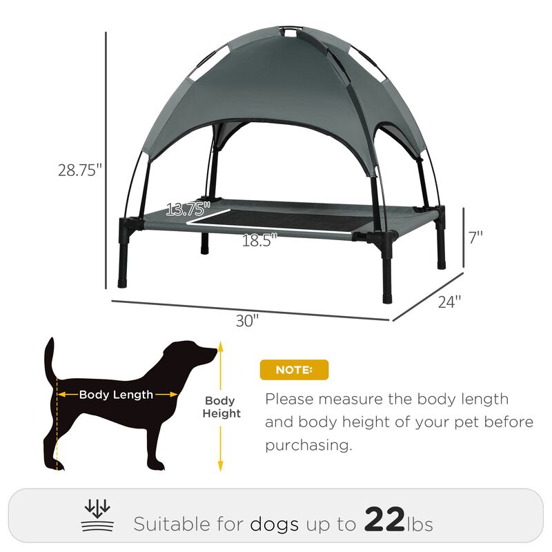 Elevated Portable Dog Cot Cooling Pet Bed With UV Protection Canopy Shade, 30 inch