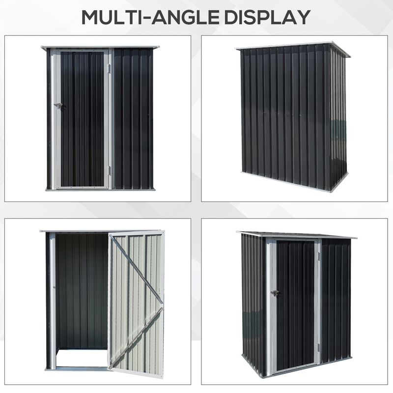 5' x 3' Metal Garden Storage Shed, Patio Tool House Cabinet with Lockable Door for Backyard, Patio, Lawn Green, Garage, Grey
