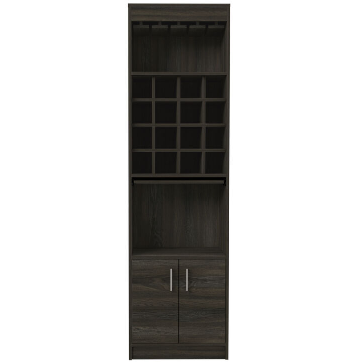 DEPOT E-SHOP Soria Bar Double Door Cabinet, Sixteen Built-in Wine Rack, Concealable Serving Tray, One Shelf, Carbon Espresso