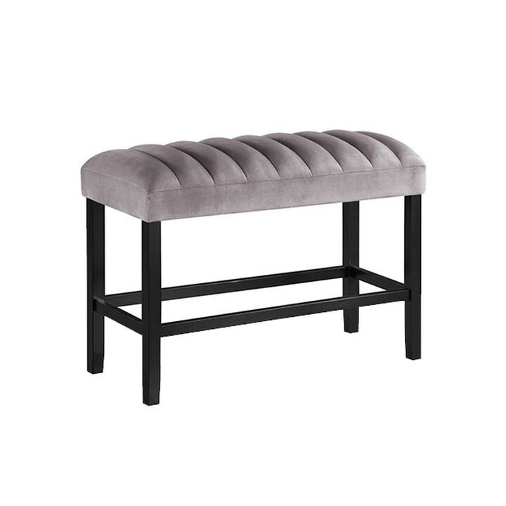 Marcus 38 Inch Counter Height Bench, Wood Frame, Fabric Upholstery, Gray - Benzara
