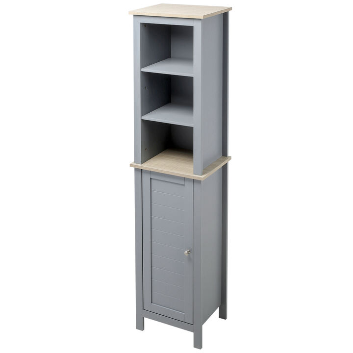 66" Grey Storage Organizer, Thin Bathroom Cabinet, Space Saver w/ 2 Tier Shelves