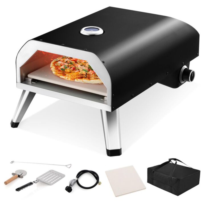 Hivvago 15000 BTU Foldable Pizza Oven with Pizza Peel Stone and Cutter-Black