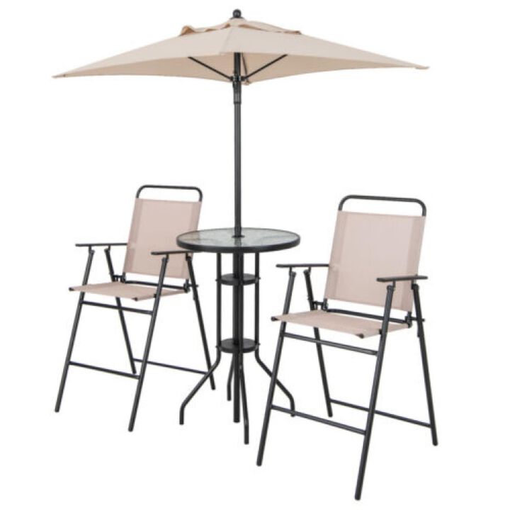 Hivvago 4 Pieces Outdoor Bar Set with Umbrella-Beige