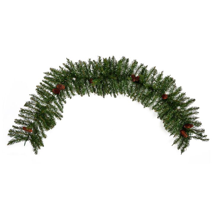 Nearly Natural 6-ft Mixed Alaskan Pines and Pinecones Artificial Christmas Garland 50 Warm White LED Lights