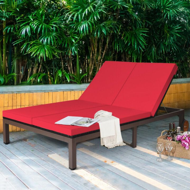 Hivvago 2-Person Patio Rattan Lounge Chair with Adjustable Backrest