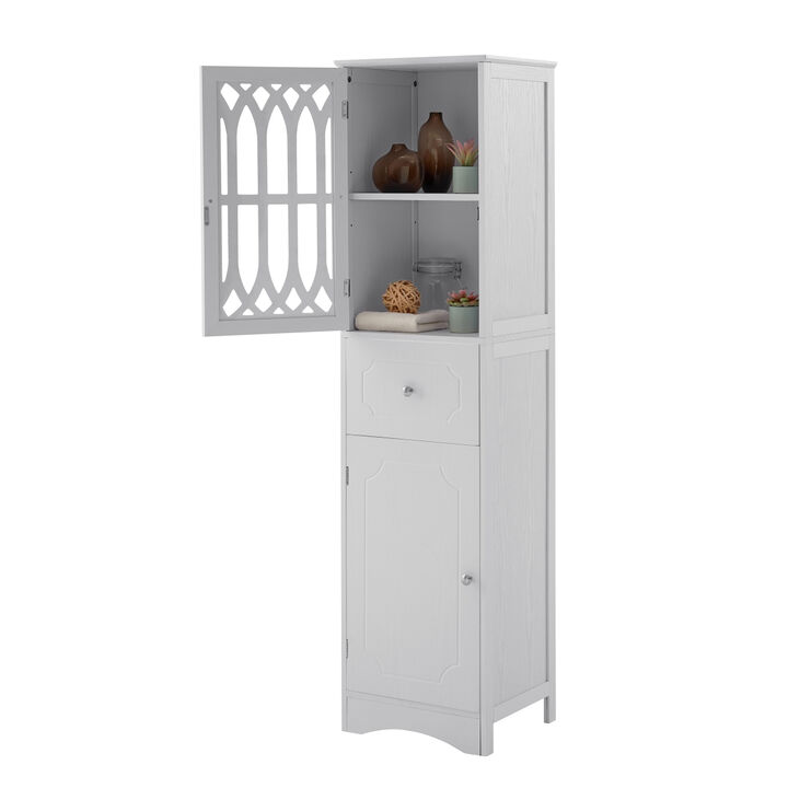 Tall Bathroom Cabinet, Freestanding Storage Cabinet with Drawer and Doors, MDF Board, Acrylic Door, Adjustable Shelf, White