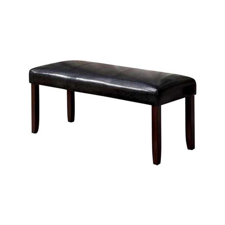 Oliver 46 Inch Bench, Leather Upholstery, Wood Frame, Soft Cushion, Black - Benzara
