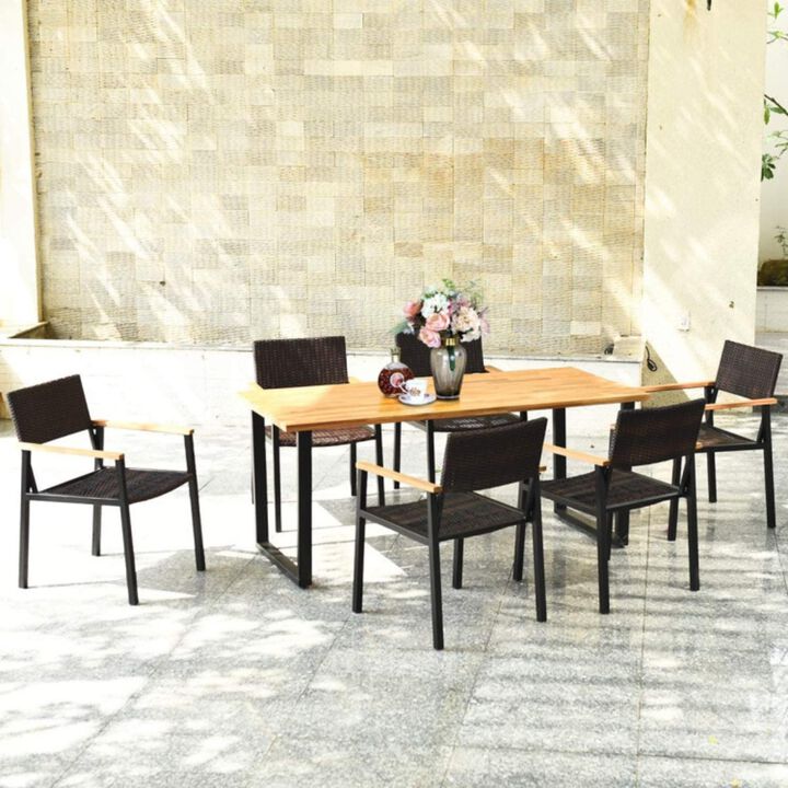 Hivvago Patented 7 Pieces Outdoor Dining Set with Large Acacia Wood Table Top