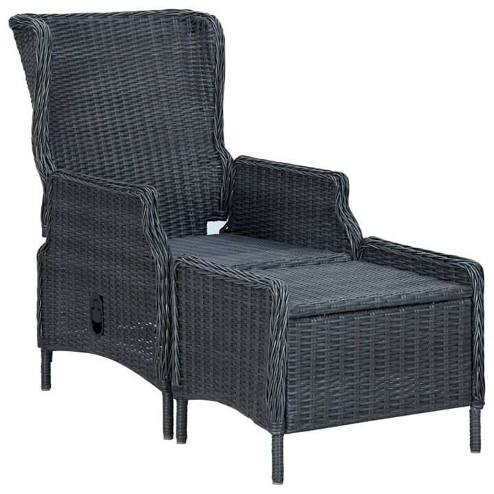 vidaXL Reclining Garden Chair with Footstool Poly Rattan Dark Gray