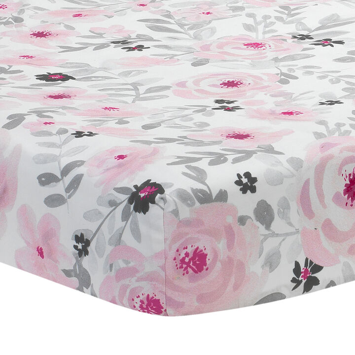 Bedtime Originals Blossom Fitted Mini Crib Sheet - Pink, Gray, White, Floral