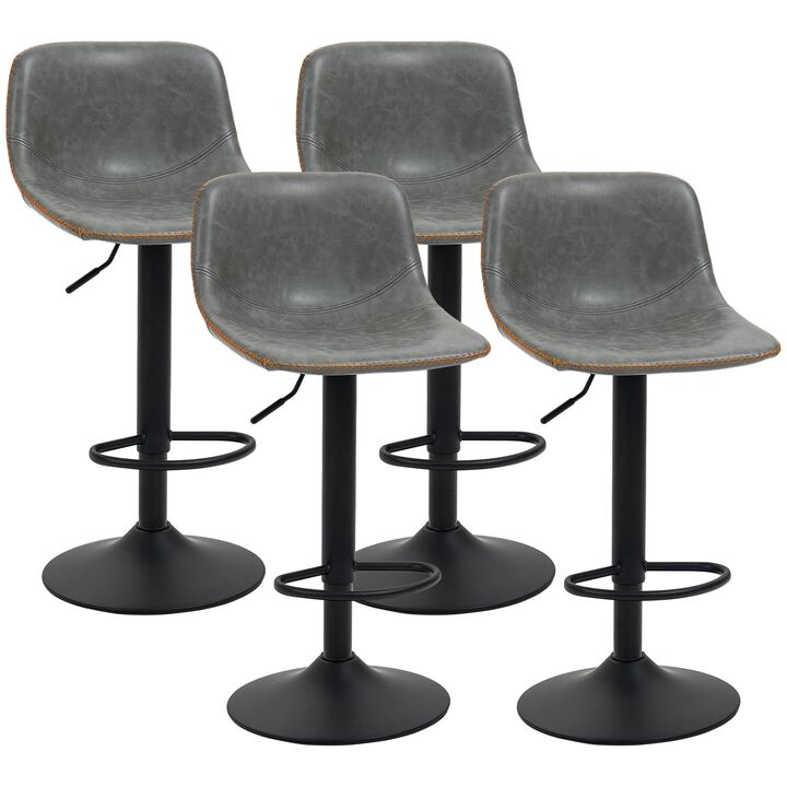 Adjustable Bar Stools, Swivel Bar Height Chairs Barstools Padded with Back for Kitchen, Counter, and Home Bar, Set of 4, Gray