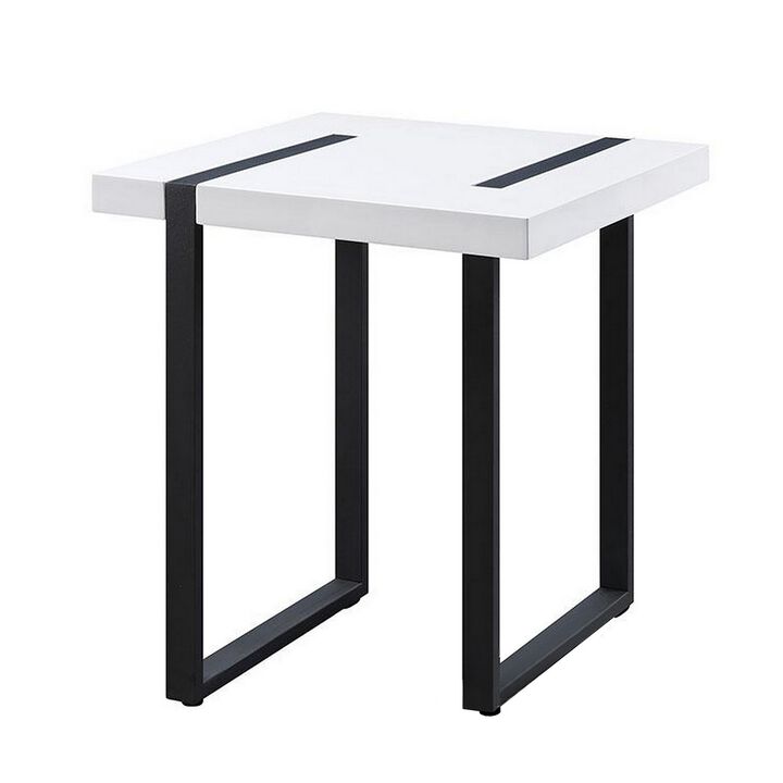 Two Tone Modern End Table with Metal Legs, White and Black-Benzara