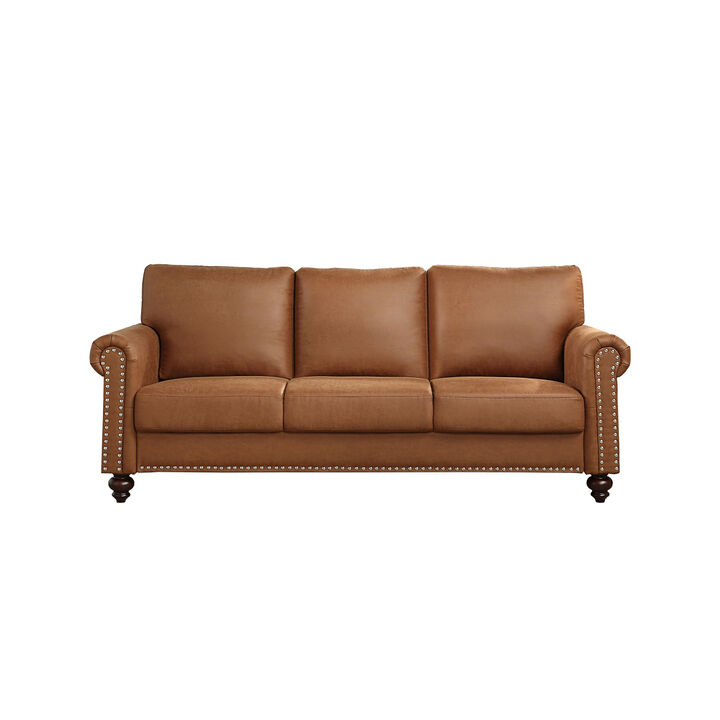 Leathaire Fabric Upholstery sofa/Tufted Cushions/ Easy, Tool-Free Assembly, Light Brown